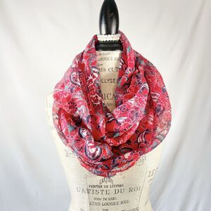 Red Paisley Infinity Scarf Wide Circle Loop Soft Lightweight Flower Long